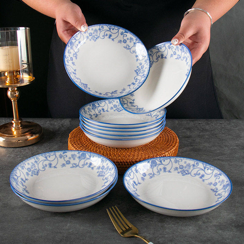 7英寸釉下彩繁枝陶瓷盘碗深菜盘2025 新款盘子中式加厚盘碟乔迁礼,餐饮具,盘,淘宝优惠券,粉丝福利购,淘宝优惠卷