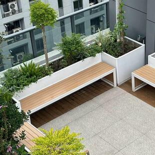 阳台露台庭院花箱储物不锈钢户外座椅坐凳组合室外种植箱花园花槽