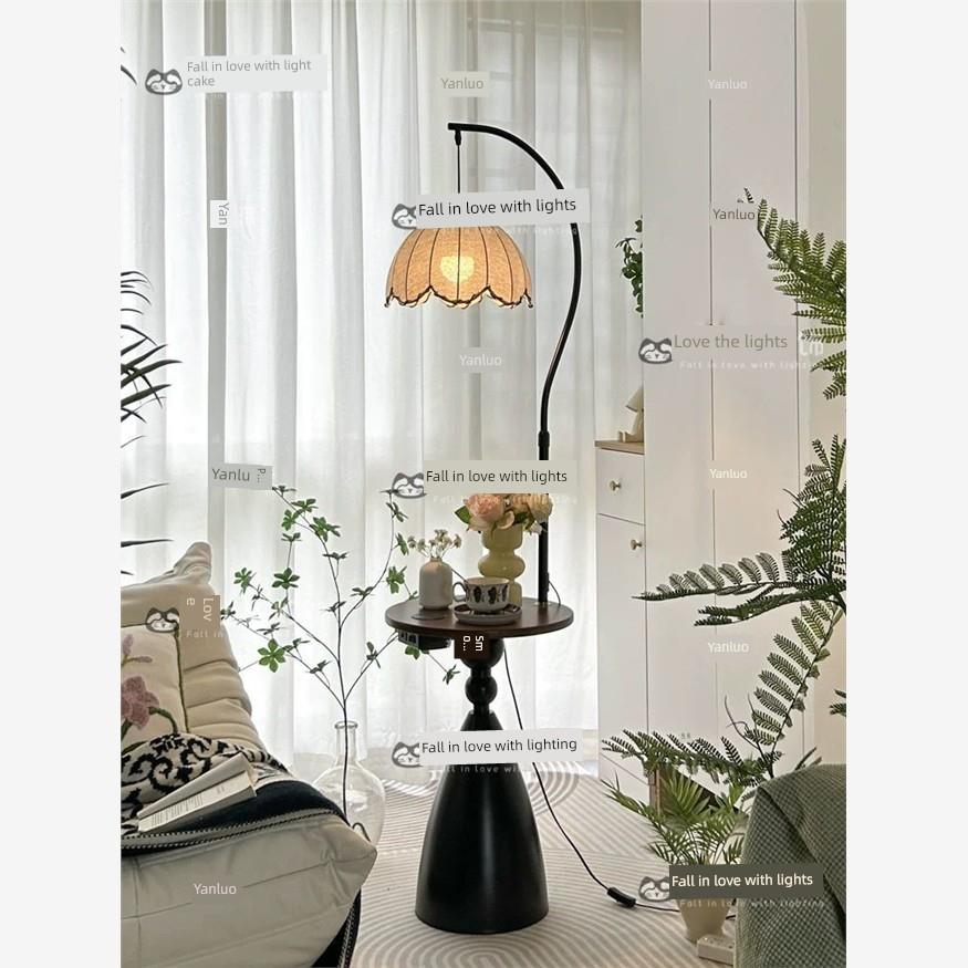 落地灯客厅沙发边中古风钓鱼灯卧室床头氛围感置物一体台灯无线充