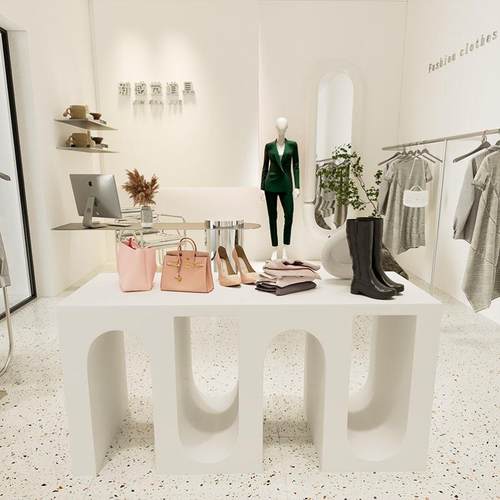 异型S形曲线高档异形中岛柜流水台鲜花店M型道具定制服装店高低台