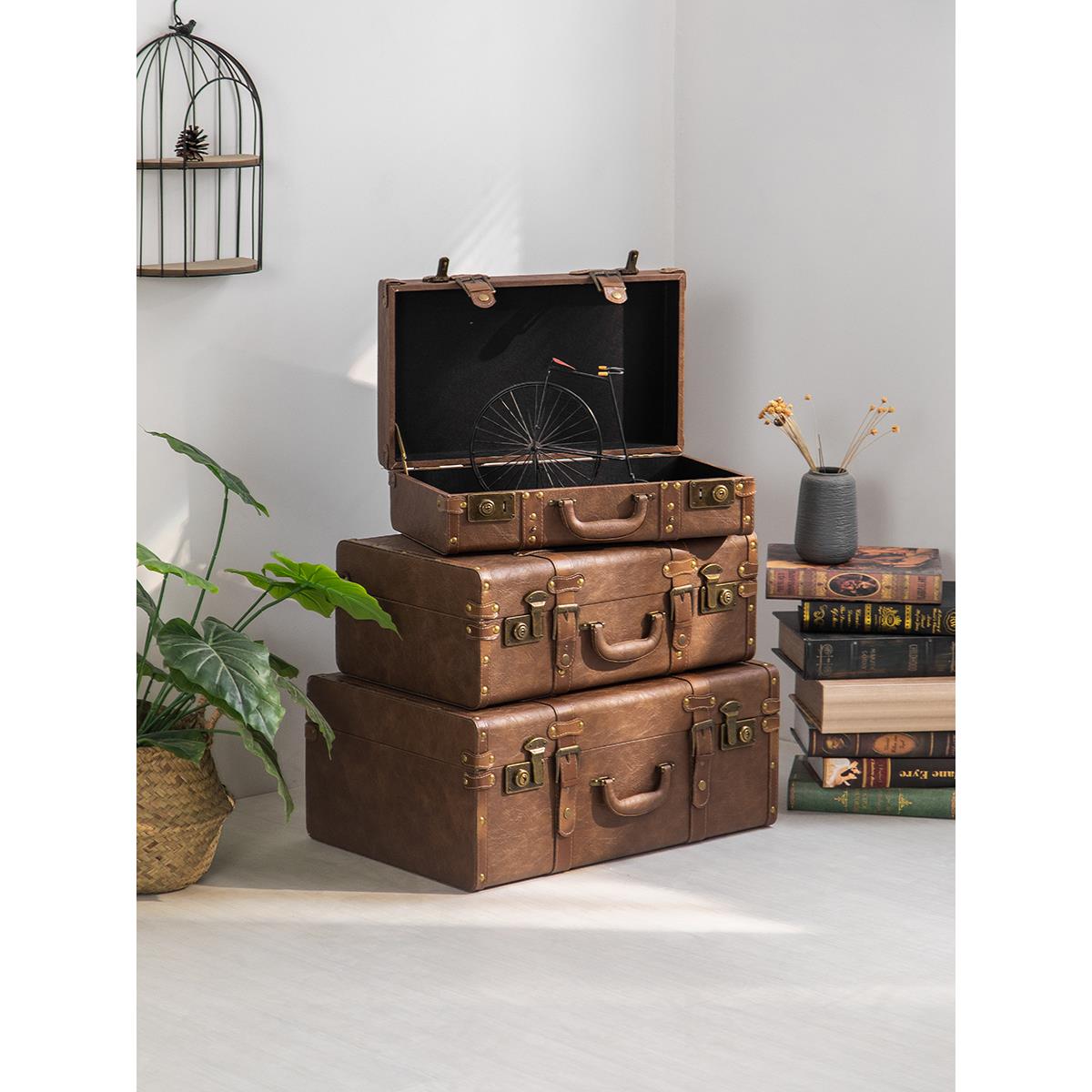 复古手提箱旅行收纳箱欧式民国道具复古皮箱老式手提箱子小行李箱