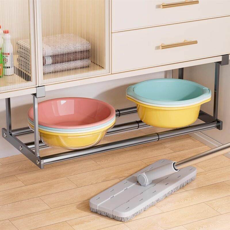 浴室置物架脸盆收纳层架洗漱台悬挂柜下分层整理架免打孔伸缩脸盆