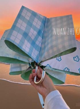 日本BHJ格子遮阳伞高颜值睛雨两用雨伞女户外防紫外线弯钩太阳伞