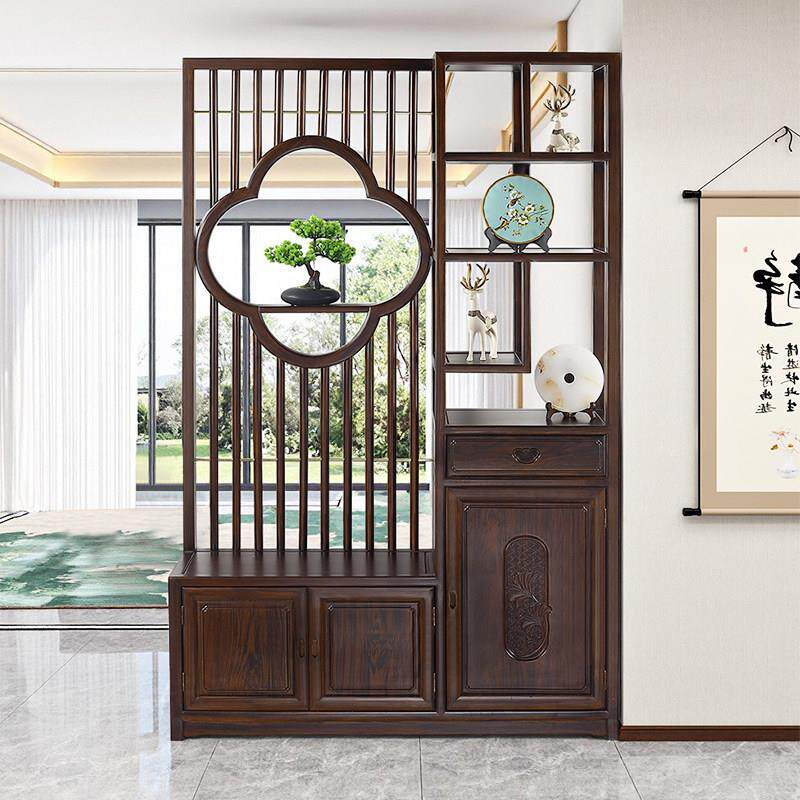 新中式酸枝红木全实木屏风隔断客厅入户正对门玄关架榫卯间厅鞋柜