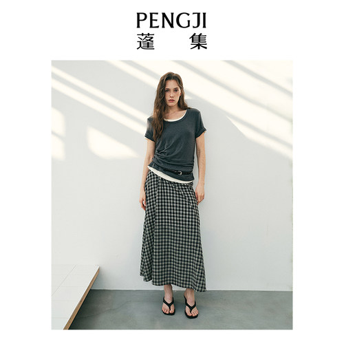 PENGJI蓬集游牧风格纹半松紧长裙