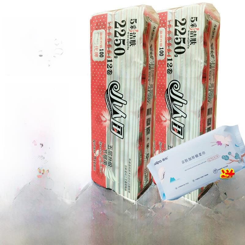 小人国卷纸卫生纸空心卷有芯卷筒纸5层加厚2250g12卷*2提