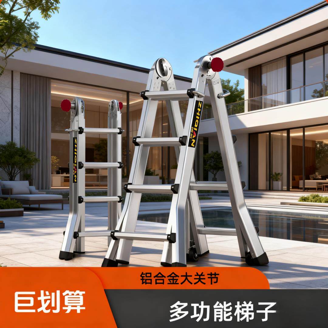 全铝按压大关节多功能小巨人字梯伸缩折叠升降直梯铝合金安全梯子