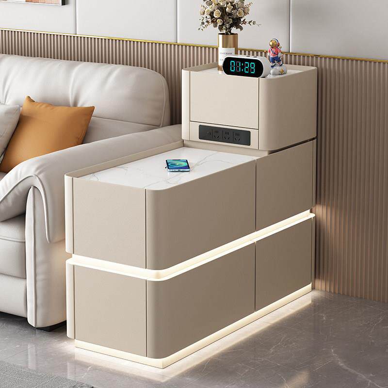 智能实木岩板沙发侧边柜高级感客厅新款隔断边几轻奢高端小型茶几