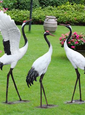 户外彷真仙鹤雕塑水池塘白鹭装饰花园林鸟玻璃纤维景观模型白鹤摆