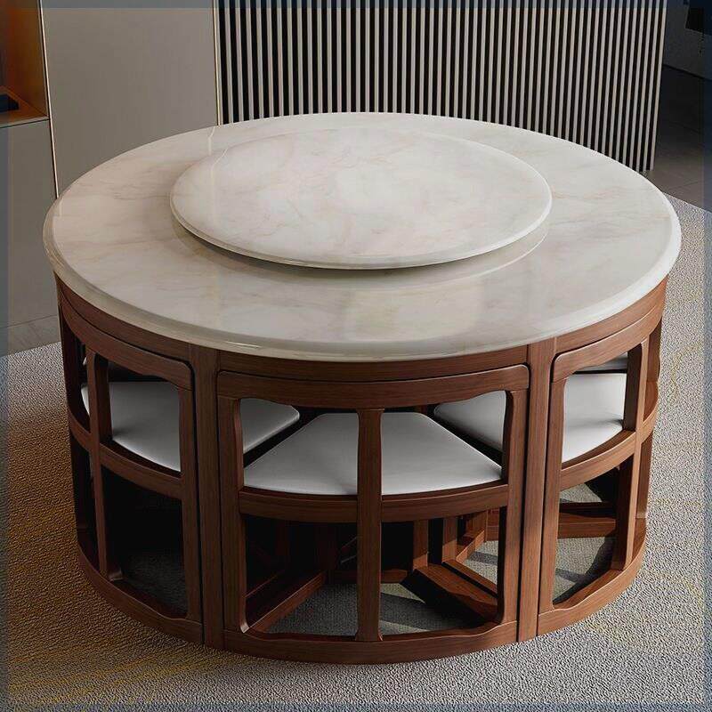 餐桌椅组合家用小户型大理石吃饭桌子电磁炉岩板折叠圆桌椅子一套