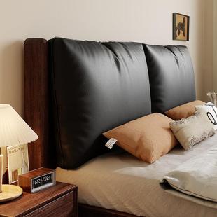 大软包真皮床全实木悬浮窗床主卧双人床南美黑胡桃木床悬浮床架子