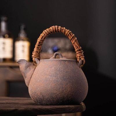 粗陶中式覆古岩矿老岩泥藤编提梁茶壶家用户外煤炭电陶围炉煮茶