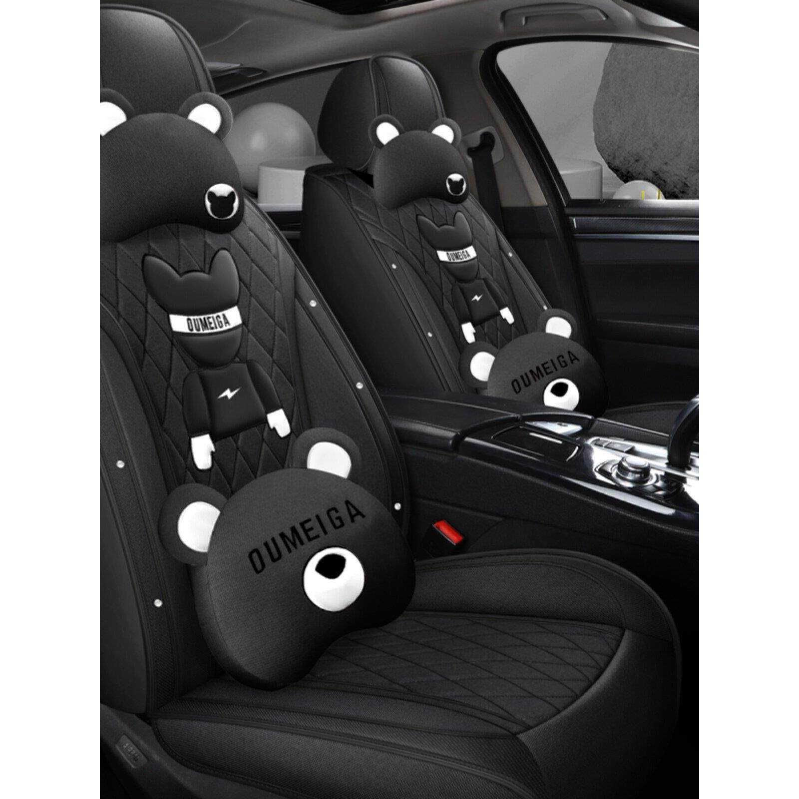 卡通全包围亚麻汽车座套女神可爱座垫四季通用全皮坐垫网红座椅套