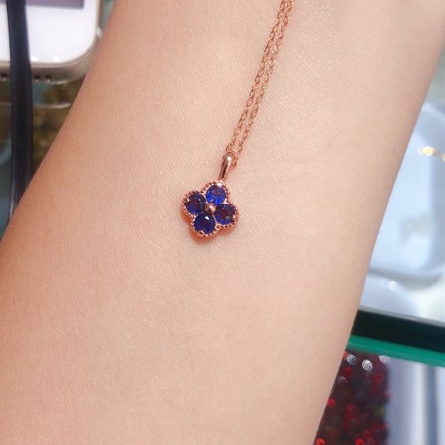 天然玫瑰金蓝宝石项链女锁骨链