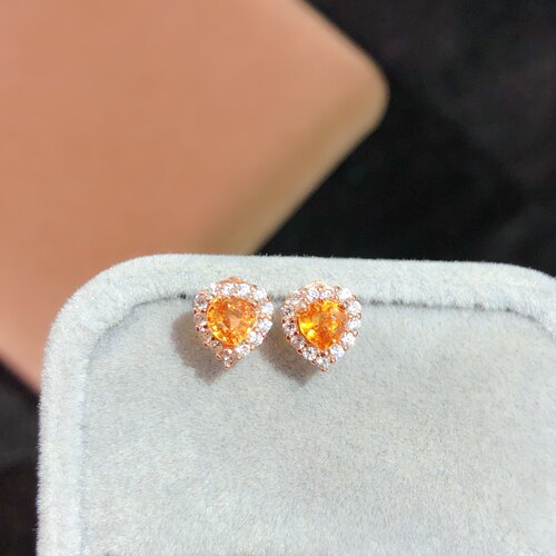 地大珠宝黄蓝宝耳钉5A粉嫩通透