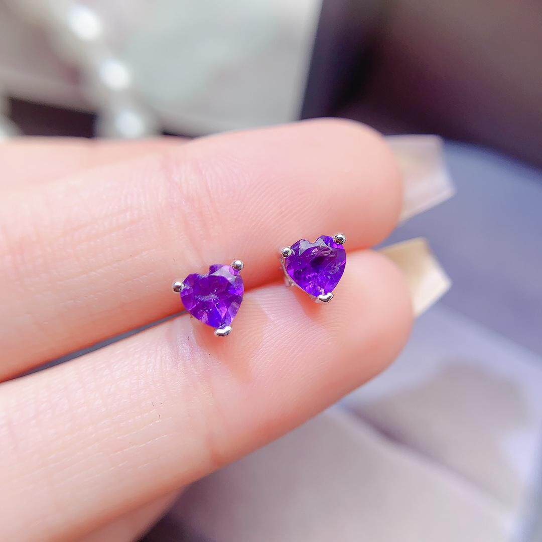 守护石紫水晶耳钉可爱浅紫色简单