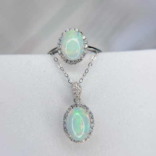 天然澳宝欧泊戒指项链套装极细切