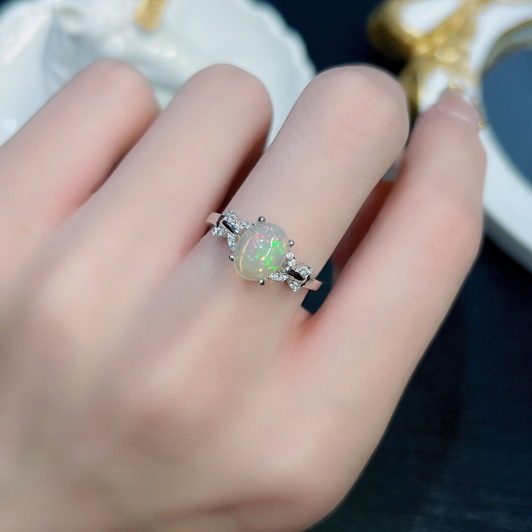 【地大珠宝】天然澳宝欧泊戒指晶体干净满火彩925银镶嵌时尚指环