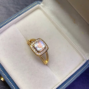 [地质大学珠宝]纯天然月光石戒指925银18K工艺小众款首饰百搭礼物