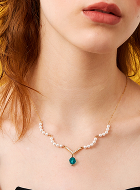 西迟V型珍珠项链女简约气质chocker锁骨链女链子项链ins小众饰品