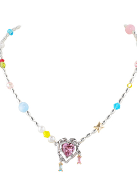 西迟甜酷爱心多彩项链