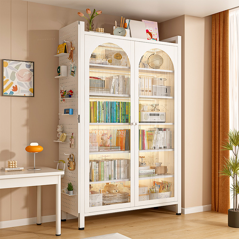 钢制书架带门防尘书柜客厅储物柜一体靠墙可移动落地置物架收纳柜
