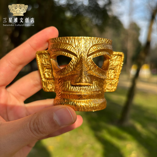 三星堆博物馆同款黄金面具立体冰箱贴创意磁吸装饰摆件纪念品礼物