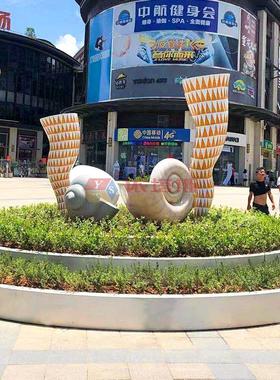 定制大型不锈钢广场雕塑海洋主题景观金属海螺水景园林雕塑