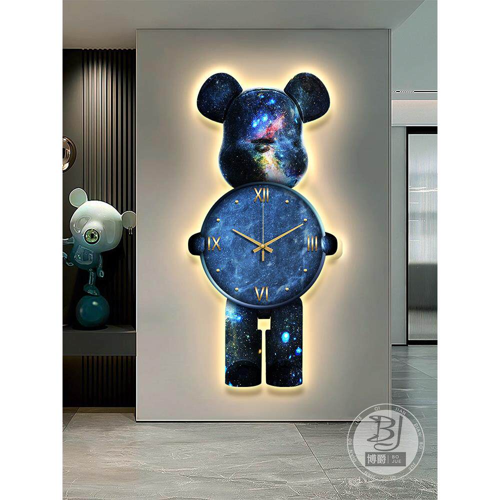 暴力熊钟表静音挂钟壁画进门玄关装饰画餐厅墙面装饰客厅氛围灯画