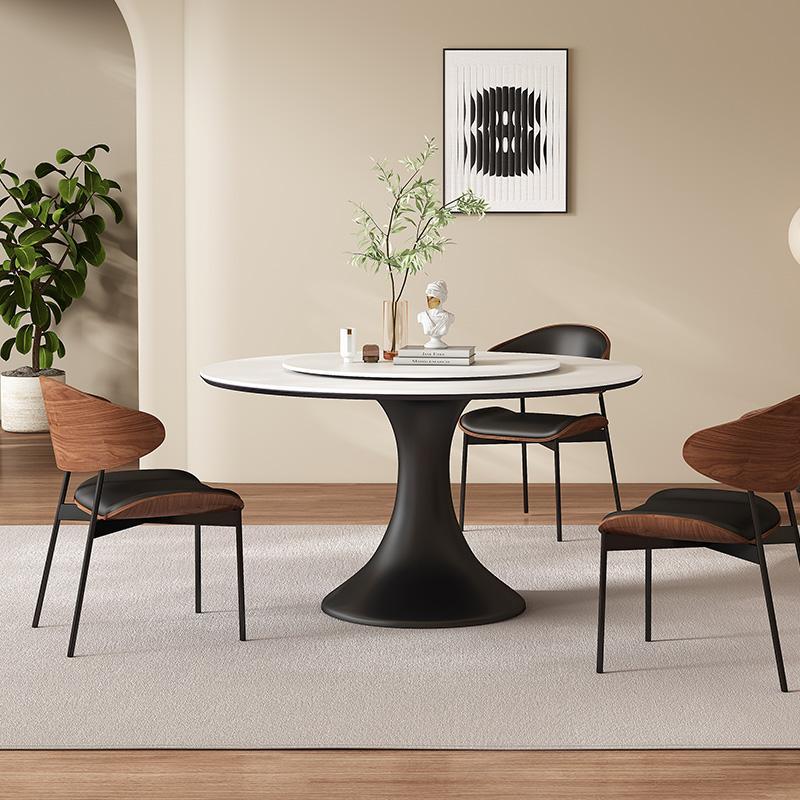 覆古法式全托岩板圆形餐桌椅组合简约极简家用意式小户型圆桌饭桌