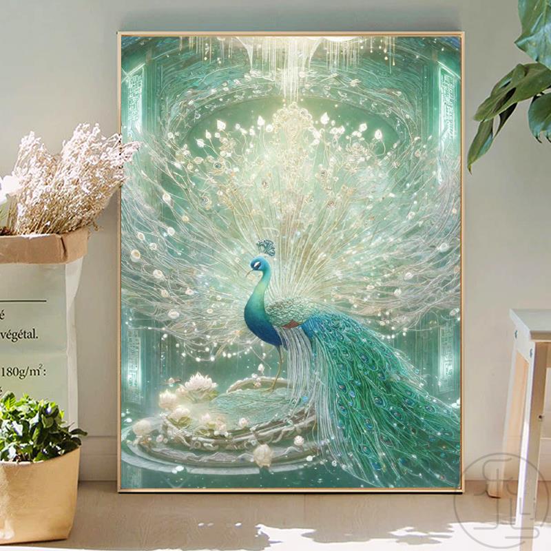 华丽孔雀5d钻石画 画2024新款手工十字绣满钻客厅粘点砖贴画 画玄