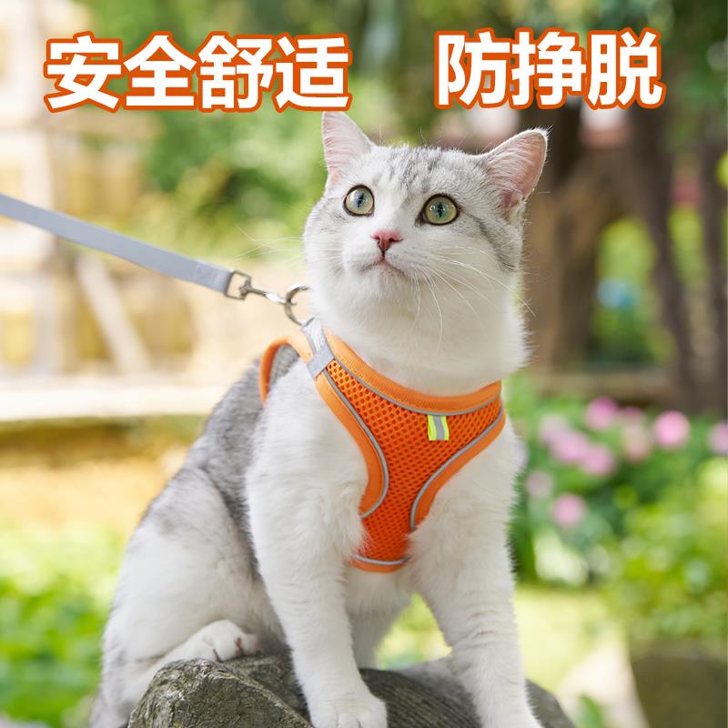猫咪牵引绳防挣脱外出专用遛猫防跑神器溜猫绳背心式小猫宠物用品