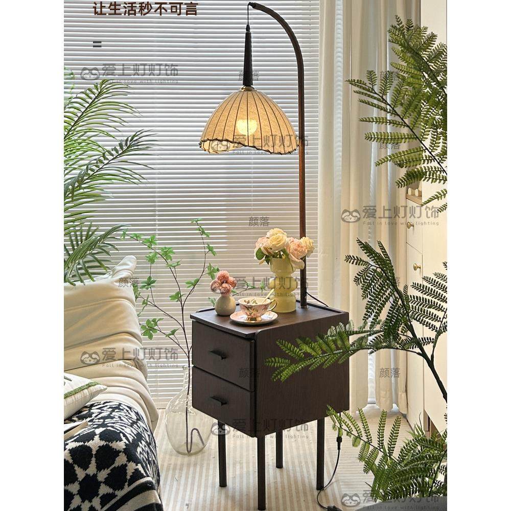 中世纪风格卧室床头柜集成台灯抽屉家庭小公寓客厅储物大气落地灯,家装灯饰光源,置物功能落地灯,淘宝优惠券,粉丝福利购,淘宝优惠卷