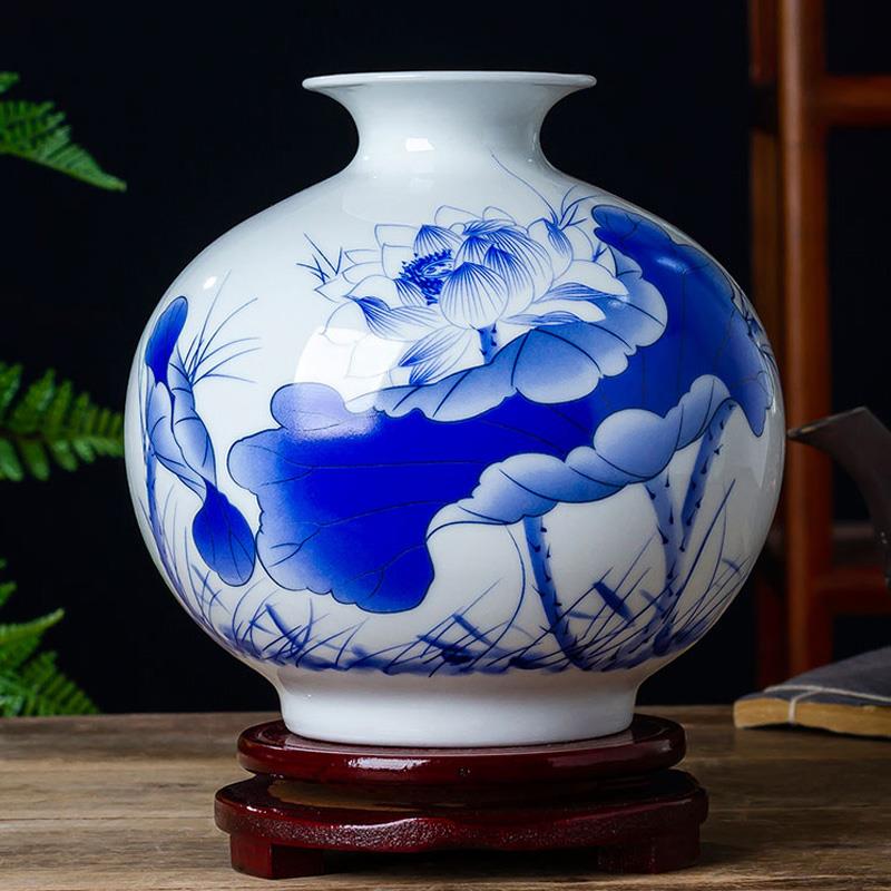 青花瓷景德镇陶瓷石榴小花瓶插花中式客厅家居装饰品瓷器工艺摆件