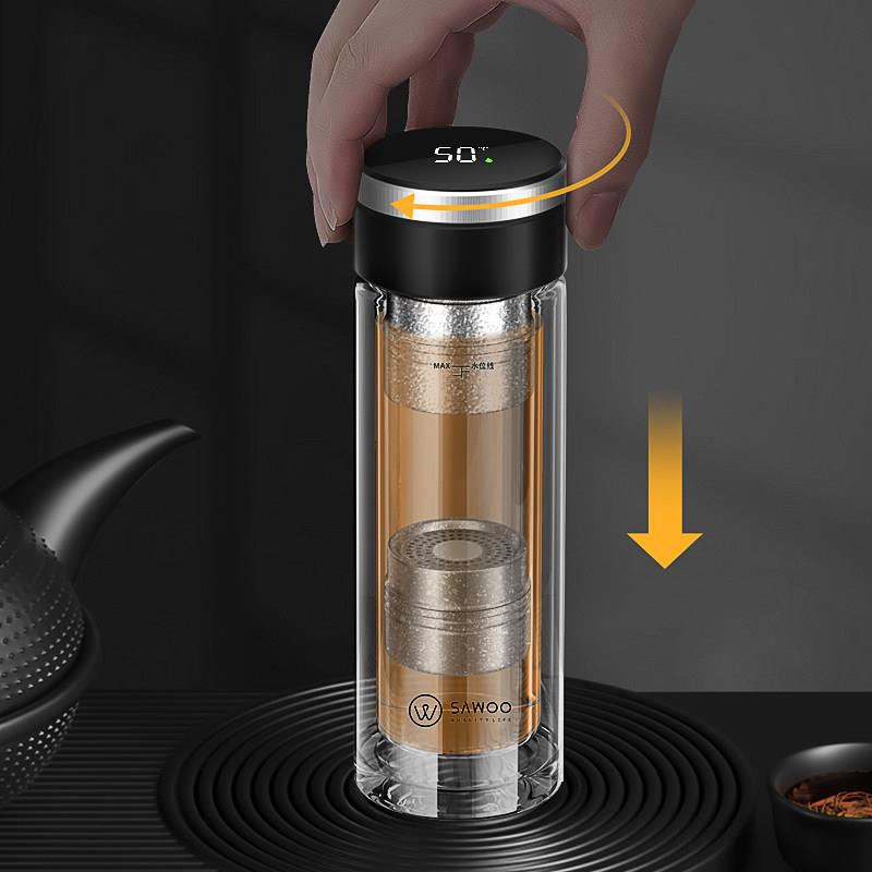尚物智能测温纯钛磁弹泡茶杯磁吸茶水分离双层玻璃杯男女保温水杯