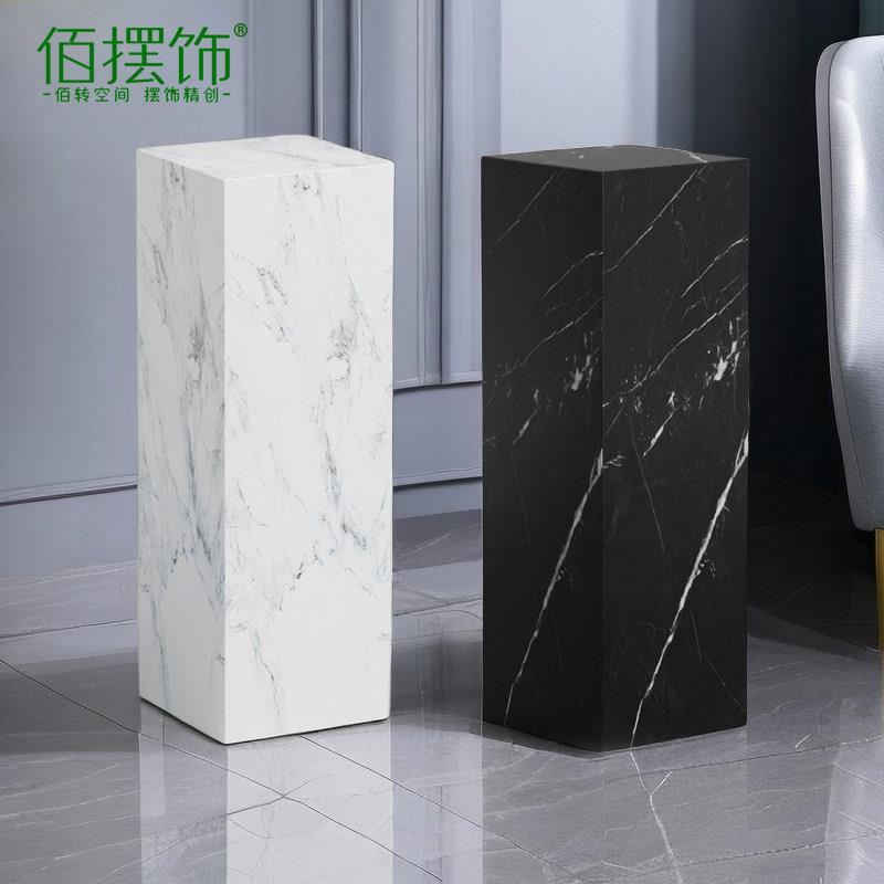 黑白色大理石底座客厅玄关装饰品展示摆台电视柜旁落地石柱雕塑台