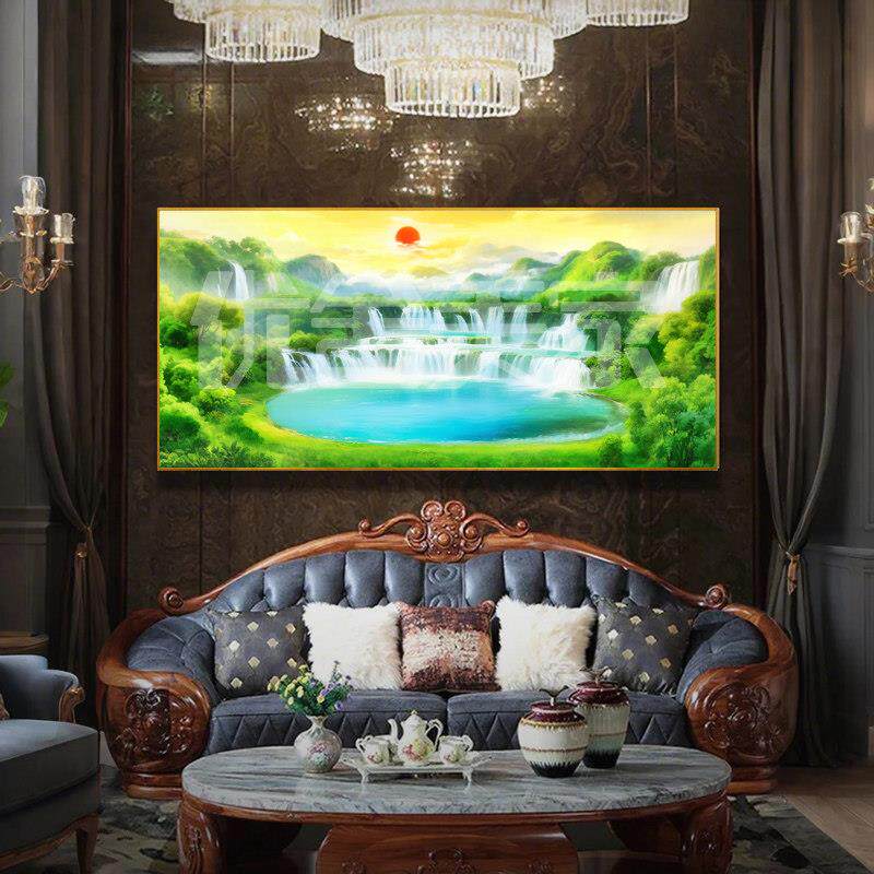 装饰画沙发背景墙山水画客厅挂画西墙聚财简约招财办公室风水靠山