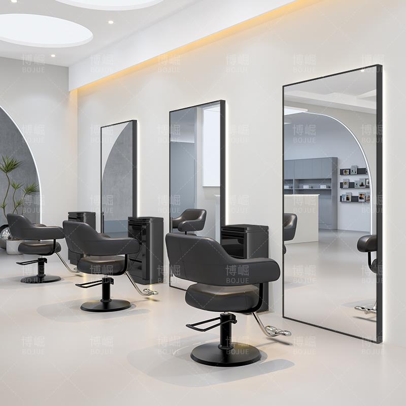网红理发店镜子带灯发廊专用理发镜台剪发镜壁挂式落地美发店镜子