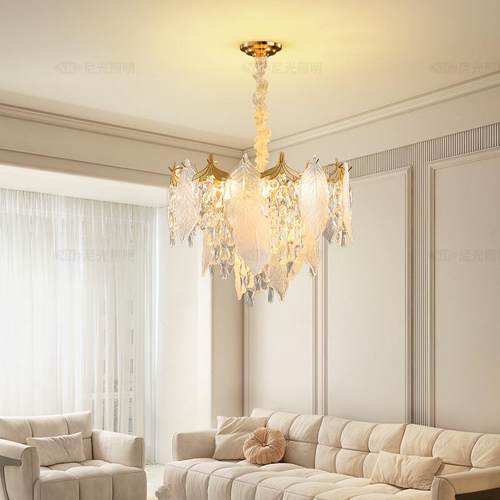 厅简约现客代厅灯餐吊灯创意奢个性艺术灯卧室轻55树叶装饰水晶吊