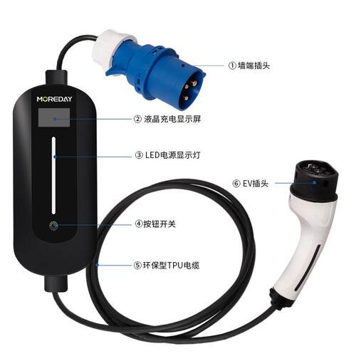 欧标动新源移便携式充电桩电汽车16A3动2A随车能充3.5KW7kw充电器