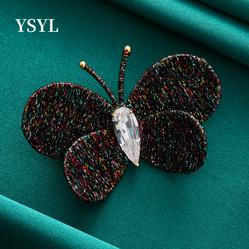 雅仕雅乐复古幽蓝梦幻刺绣布艺蝴蝶小胸针简约百搭衬衫领针胸花