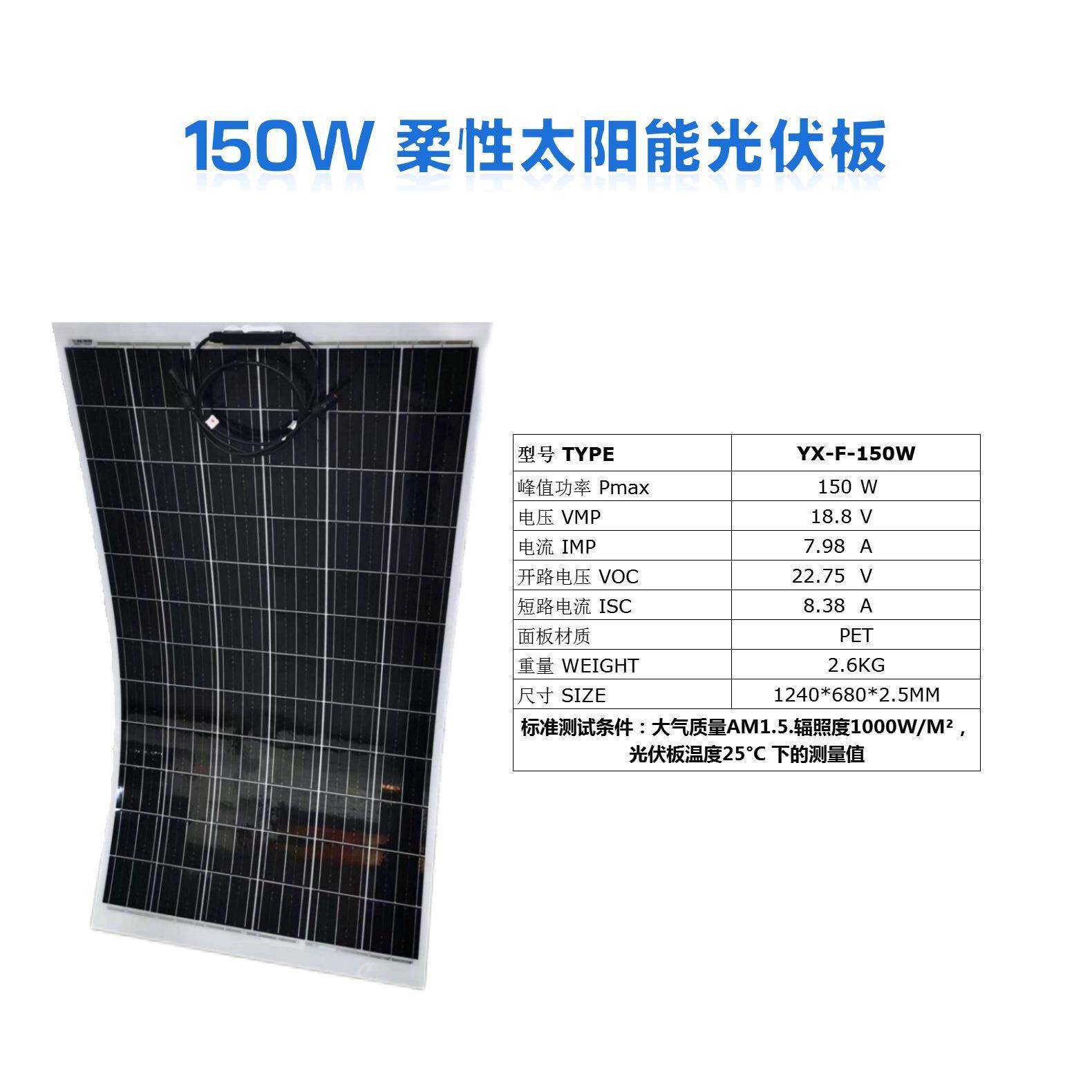 厂家直营半柔性光伏板150瓦单晶太阳能板柔性房车板太阳能板