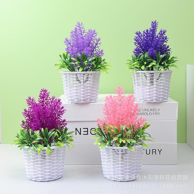 新款薰衣草绿植仿真花盆栽桌面摆件塑料花家居摆放道具装饰花