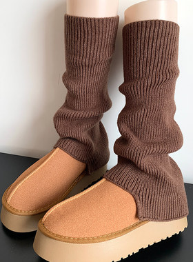 美拉德色系袜子咖色阔腿袜套女秋冬季保暖针织腿套灰色堆堆袜中筒