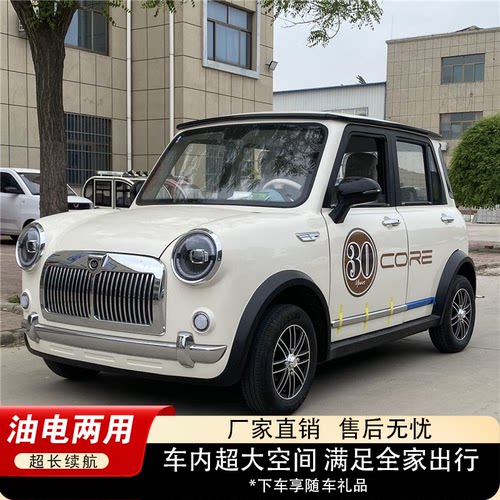 新能源新款电动四轮车成人家用全封闭接送孩子油电两用老年代步车