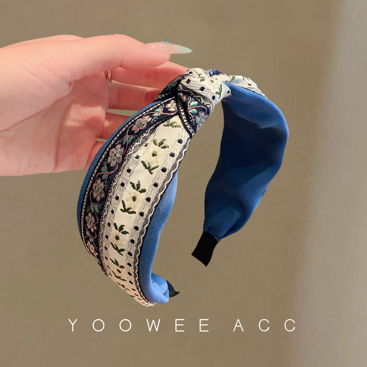 复古刺绣花纹发箍蓝牛仔气质发饰2025新款韩系百搭压发头箍发卡女