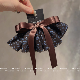 韩系高级感棕青碎花发夹裙摆蝴蝶结弹簧夹秋冬新款气质百搭发卡女