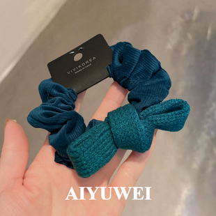 质感青蓝针织蝴蝶结发圈灯芯绒肠圈发饰秋冬新款百搭头绳扎发绳女