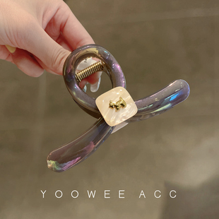 高级感电镀霞光紫抓夹发饰轻奢感醋酸盘发夹2025新款半扎鲨鱼夹女