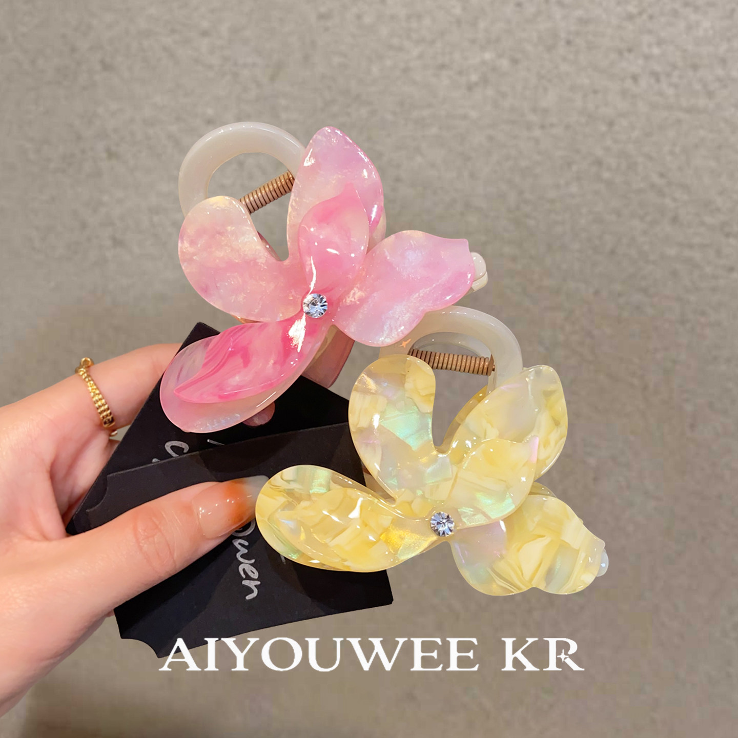 轻奢幻彩三角梅立体醋酸抓夹精致气质带钻盘发鲨鱼发夹发饰女